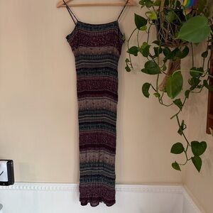 Valerie Stevens Striped Maxi Dress in Burgundy and Teal-Green
